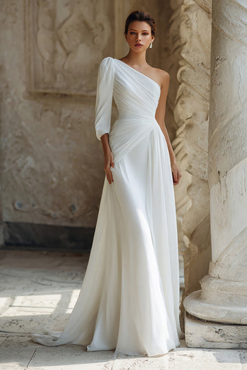 One Shoulder Ivory A-Line Engagement Dress